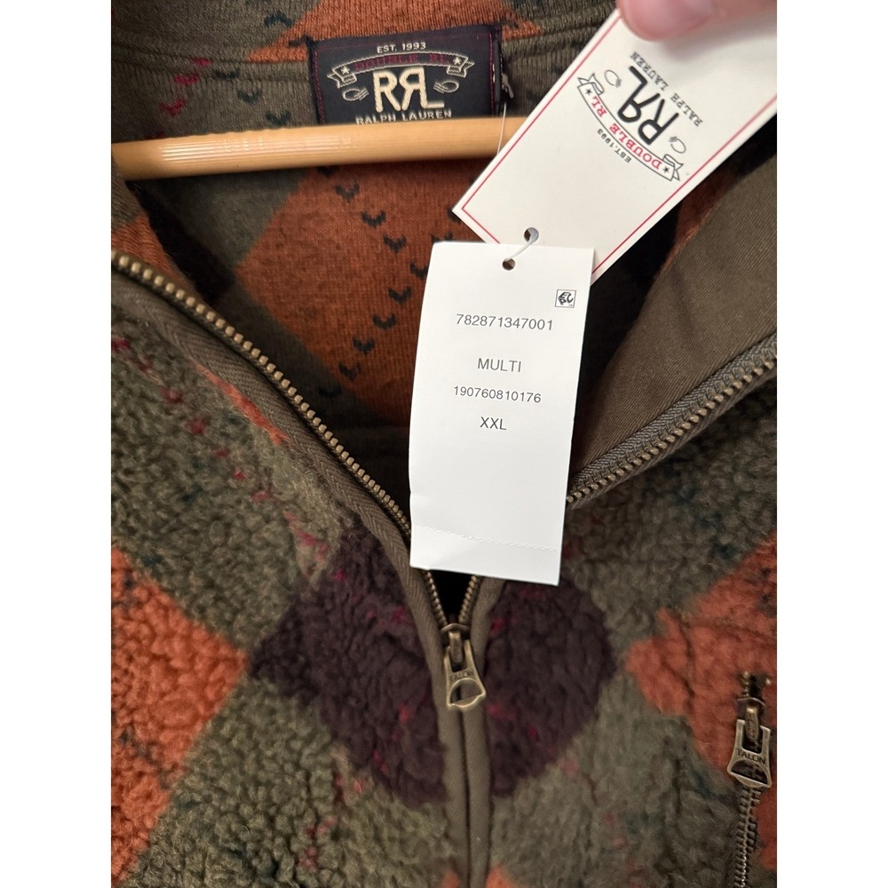 NWT RRL Ralph Lauren Argyle Pile Fleece Liner Jacket Mens XXL Olive 620637 - Picture 6 of 9